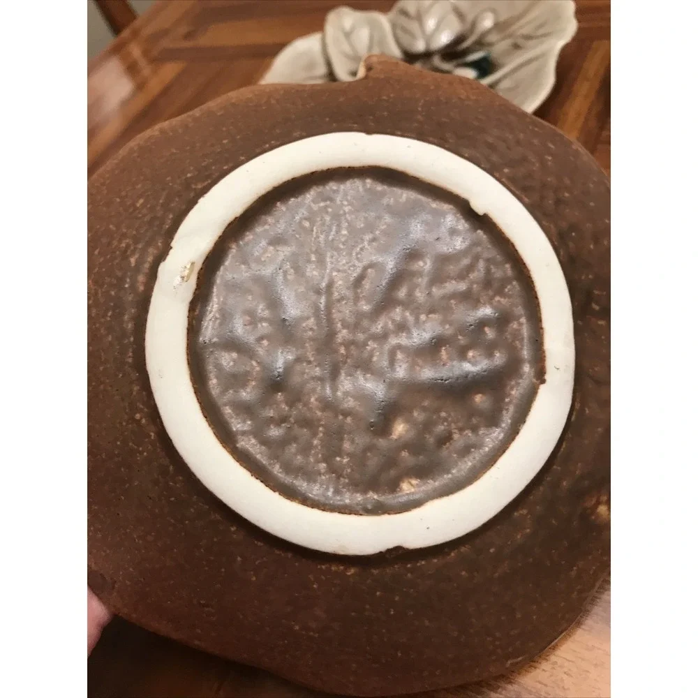 Vintage‎ Pottery Stoneware Brown Teal Leaf Plate ash tray